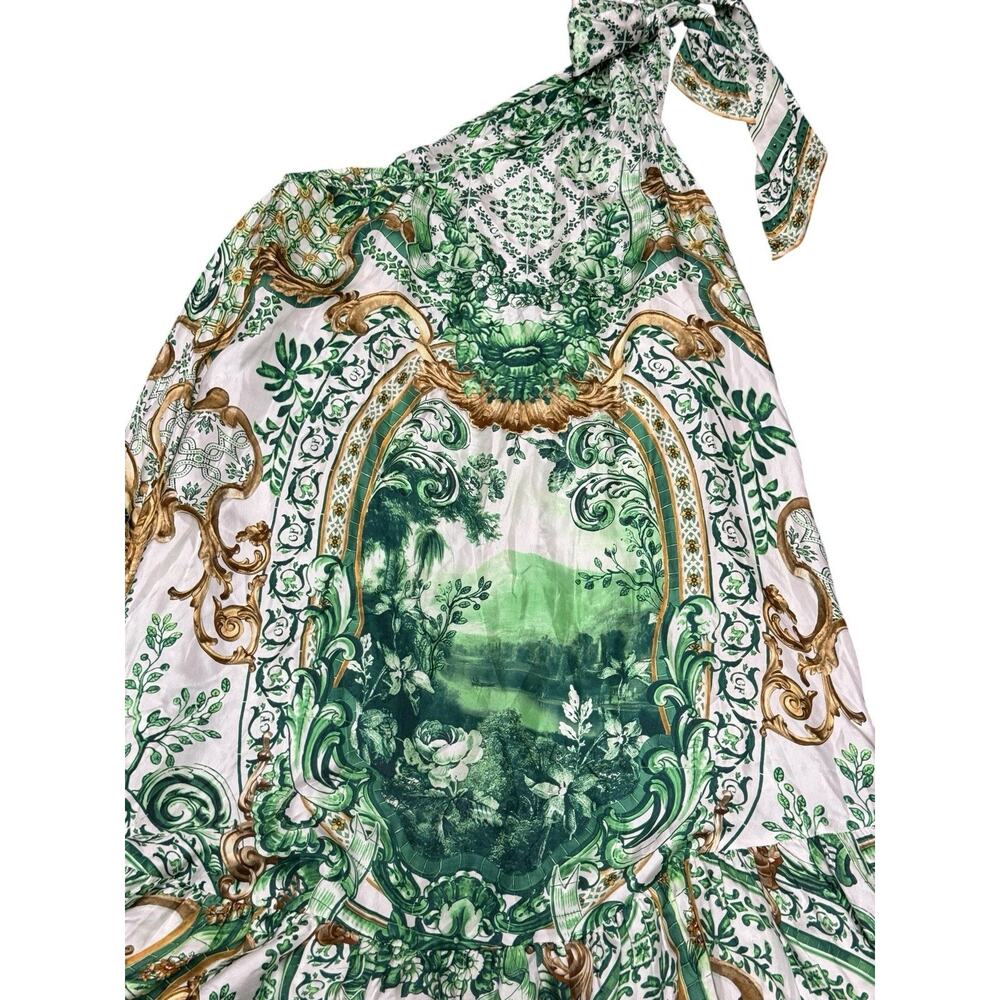 NWT Camilla Corridor Of Calm Green Silk One Shoulder Tie Maxi Dress sz M L - Picture 10 of 15